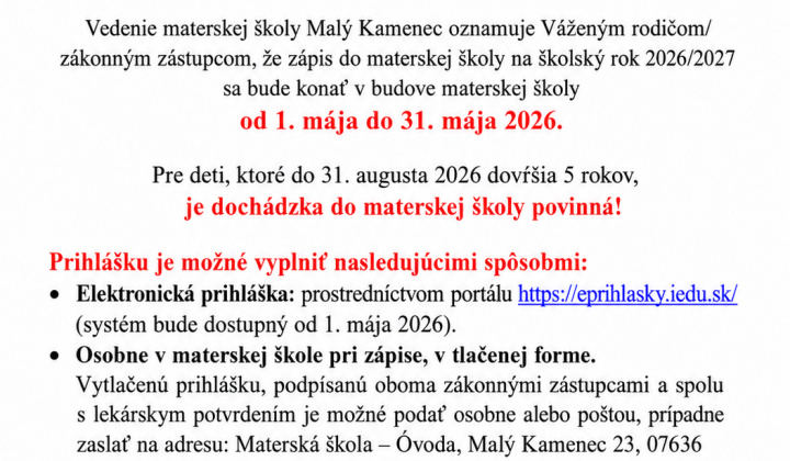 Fotka - Zápis do materskej školy